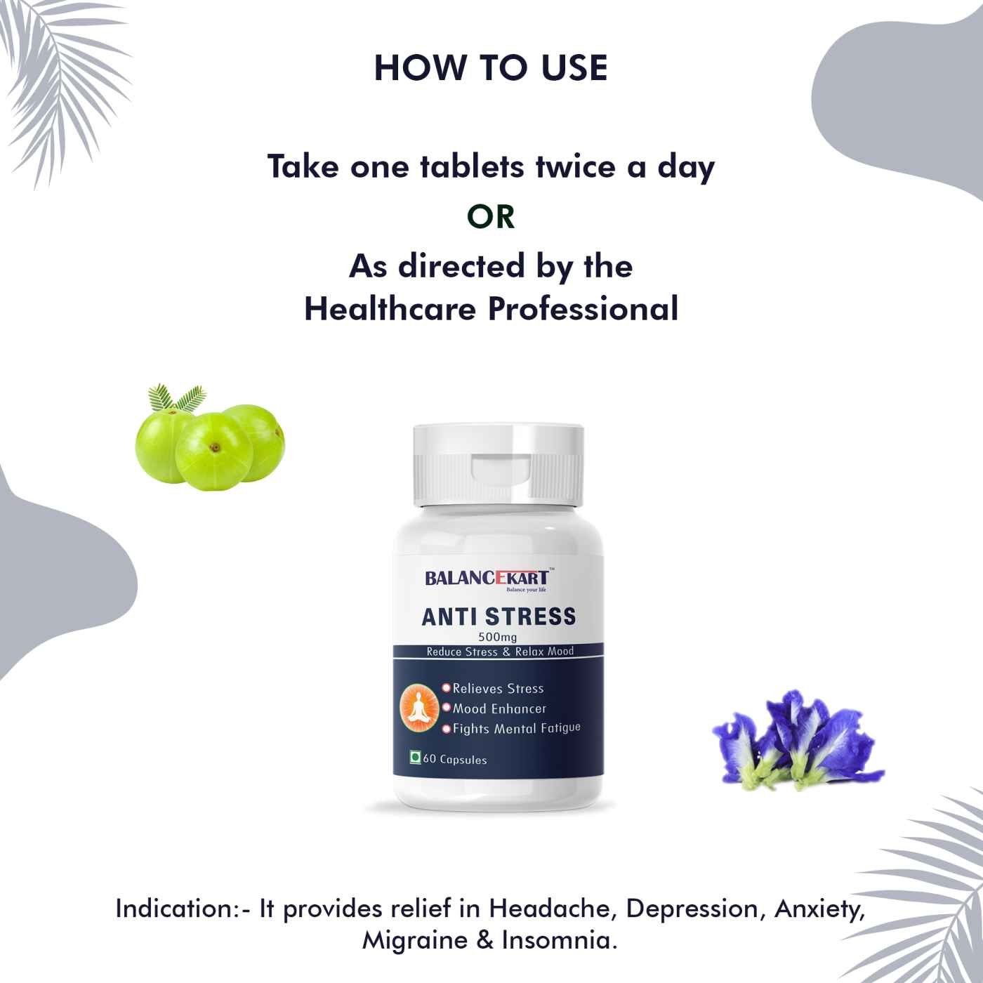 Balancekart Anti-Stress Capsule – Herbal Stress Relief Formula – 60 Veg. Capsule
