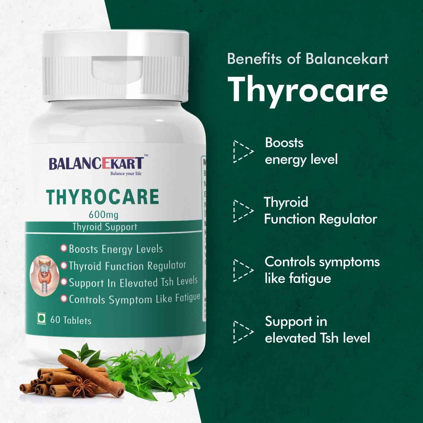 Balancekart Thyrocare - Thyroid Support Supplement 600MG Tablets, Manage Thyroid Disorders - 60 Veg. Tablets